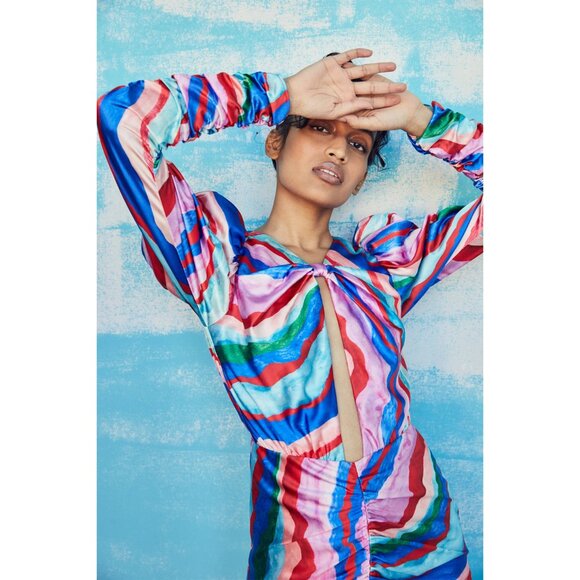 NWT AMUR Maxine Ruched Cut-Out Mini Party Dress, Multi-Color, Size 4 ($595) - Picture 7 of 8